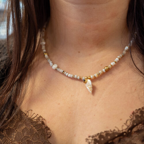 ketting noor met schelp op model